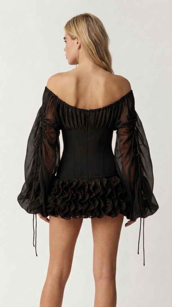 Vestido corse negro y rojo de organza | Stylicious (7)