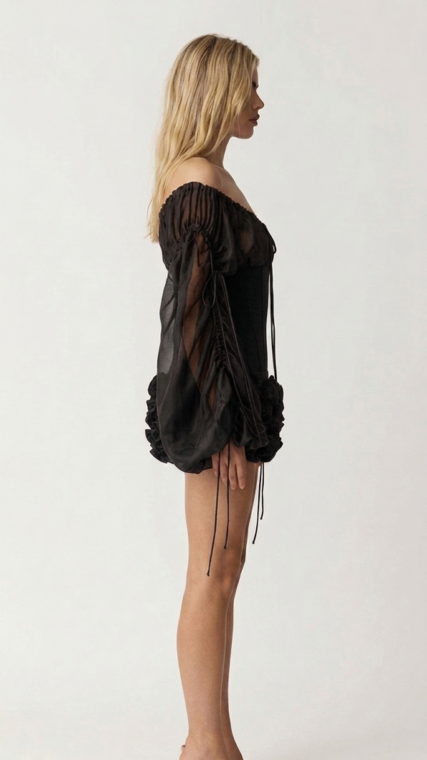 Vestido corse negro y rojo de organza | Stylicious (9)