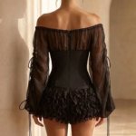 Vestido corse negro y rojo de organza | Stylicious (5)