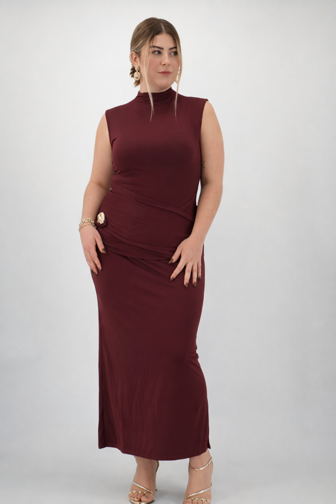 Vestido maxi de Tencel italiano en borgoña