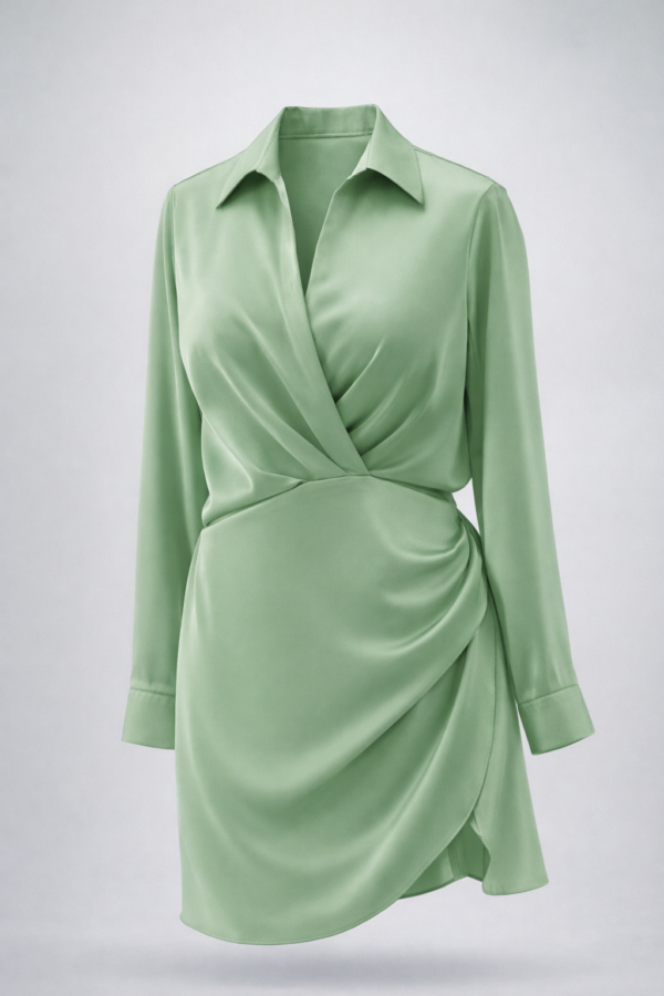 Vestido camisero de satin elegante | Stylicious (25)