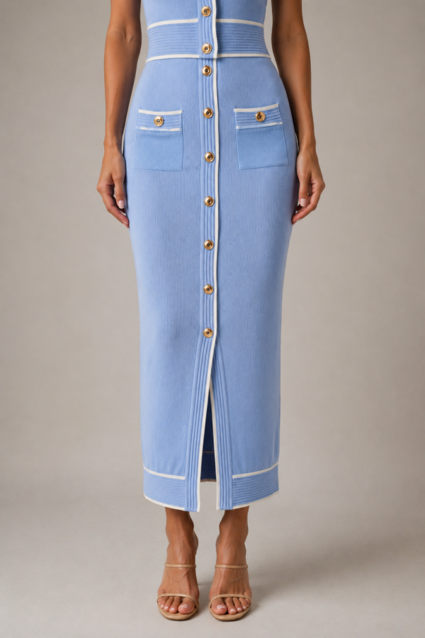 Conjunto top y falda azul elegante | Stylicious (9)