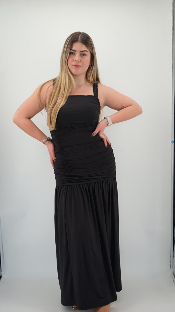 Vestido largo negro fruncido | Stylicious (20)