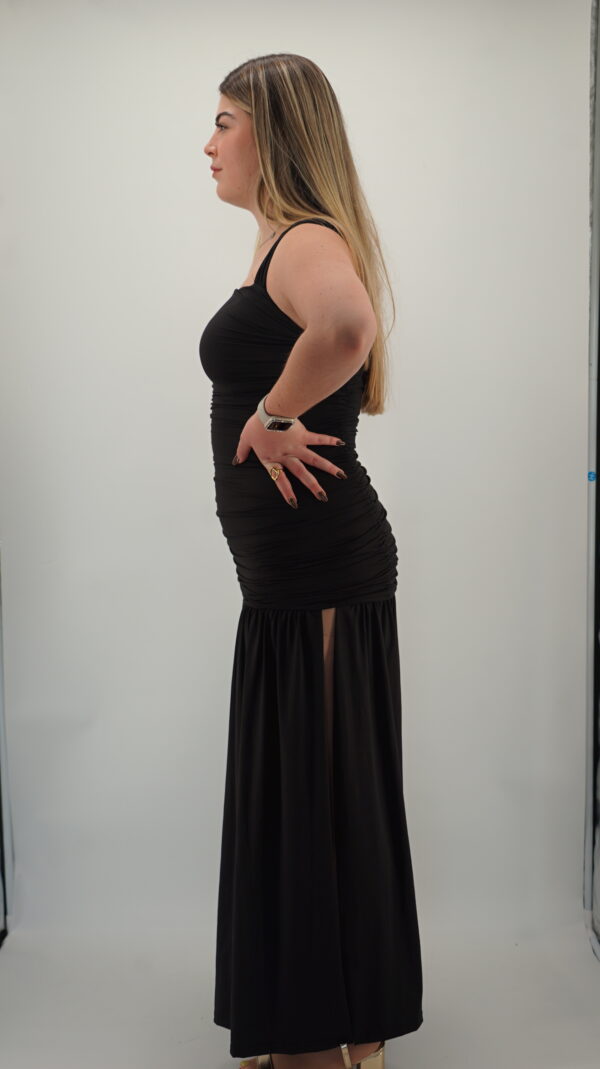 Vestido largo negro fruncido | Stylicious (21)