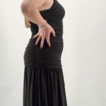 Vestido largo negro fruncido | Stylicious (22)