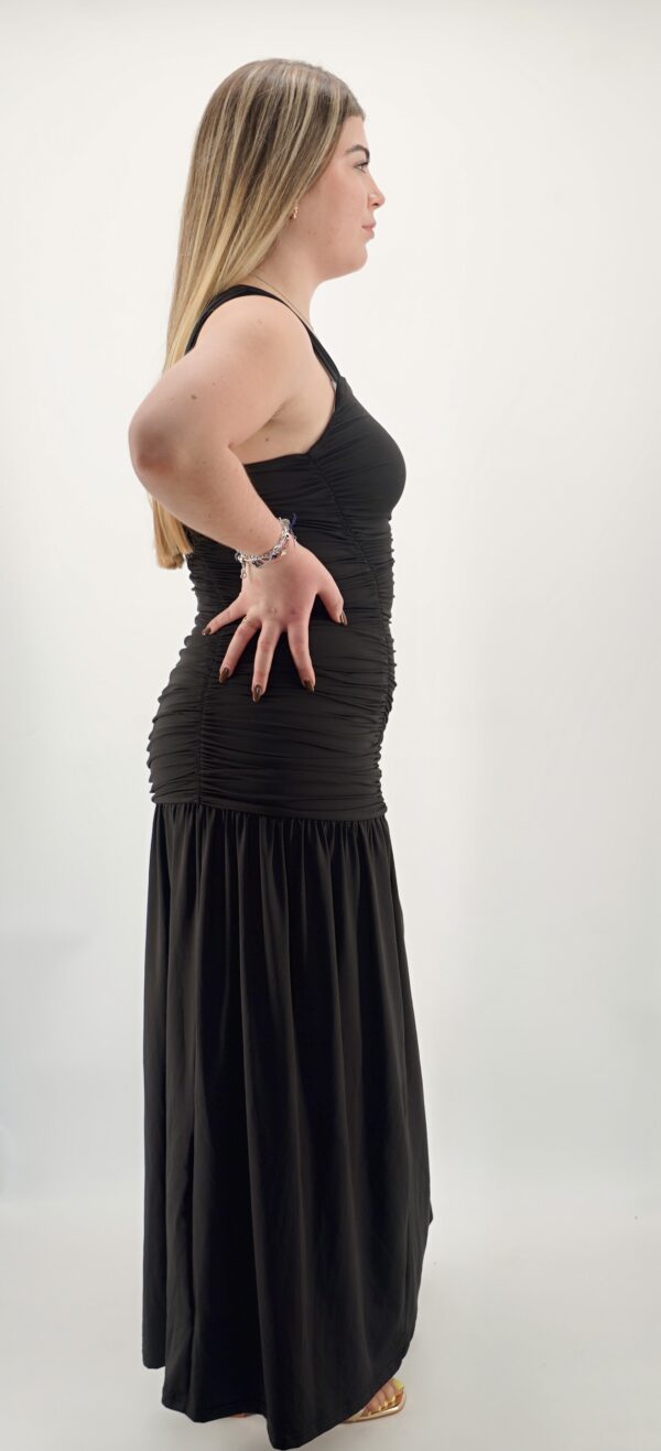 Vestido largo negro fruncido | Stylicious (22)