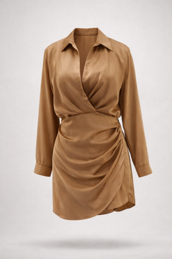 Vestido camisero de satin elegante | Stylicious (23)