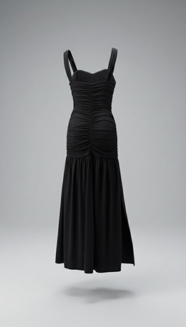 Vestido largo negro fruncido | Stylicious (12)