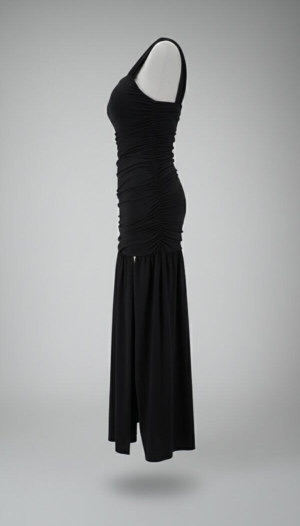 Vestido largo negro fruncido | Stylicious (14)
