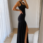 Vestido largo negro fruncido | Stylicious (17)