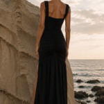 Vestido largo negro fruncido | Stylicious (3)