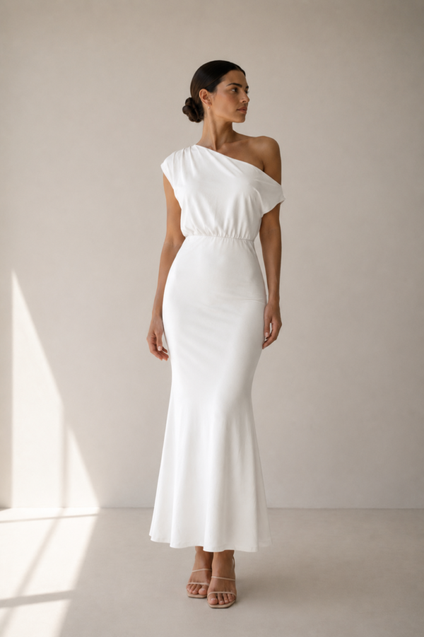 Vestido largo blanco asimetrico | Stylicious (2)