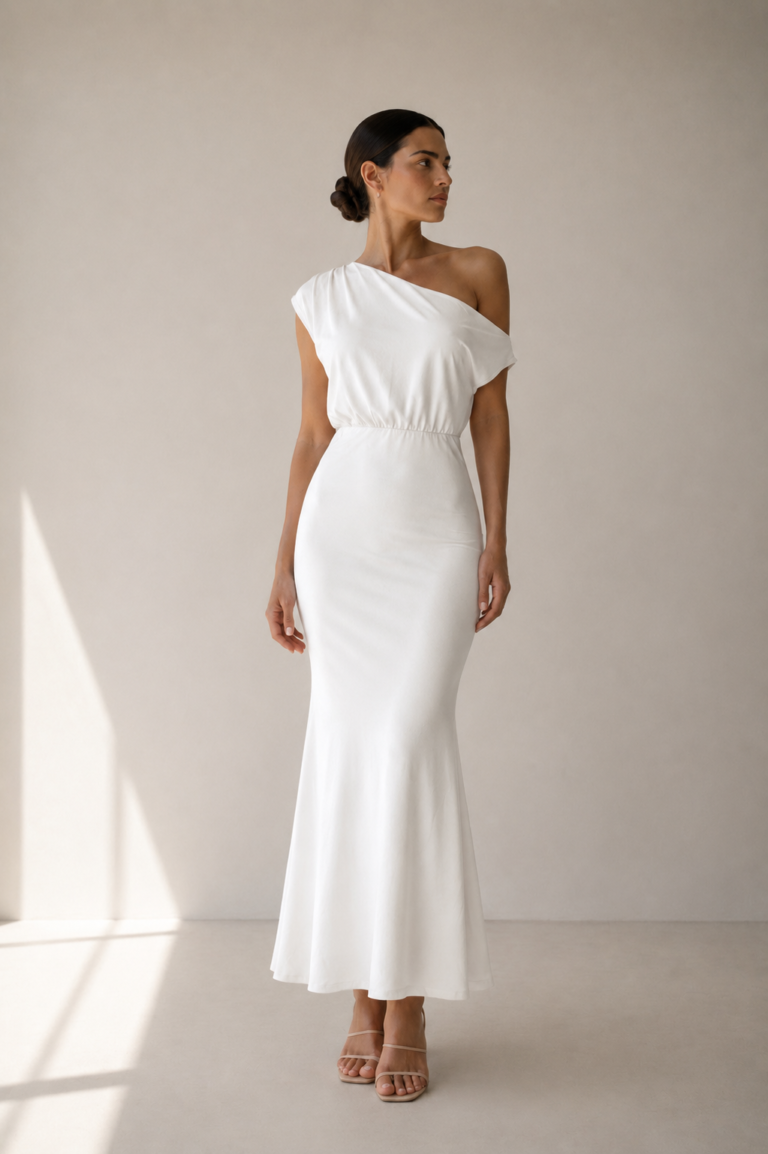 Vestido largo blanco asimetrico | Stylicious (2)