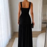 Vestido largo negro fruncido | Stylicious (18)