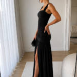 Vestido largo negro fruncido | Stylicious (16)