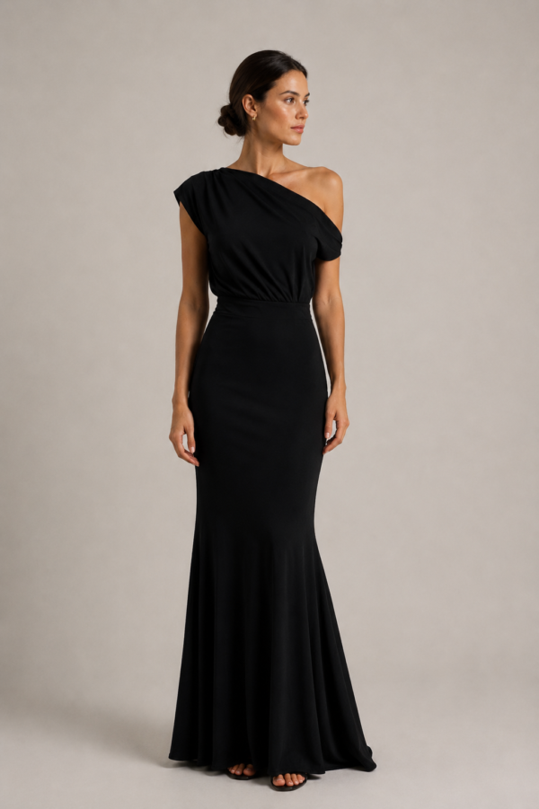Vestido largo negro asimetrico de fiesta | Stylicious (14)