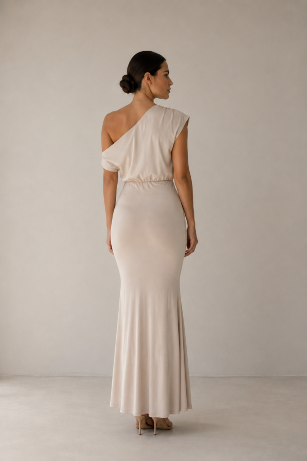 Vestido largo beige asimetrico | Stylicious (10)