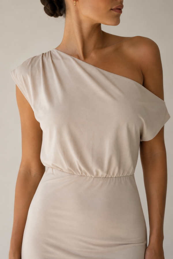 Vestido largo beige asimetrico | Stylicious (12)