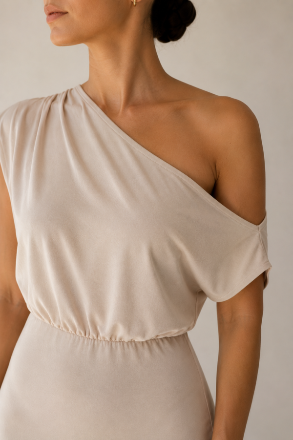 Vestido largo beige asimetrico | Stylicious (15)