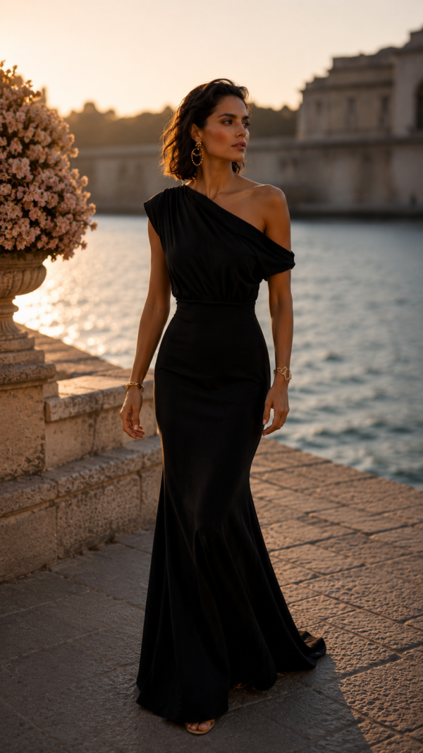Vestido largo negro asimetrico de fiesta | Stylicious (4)