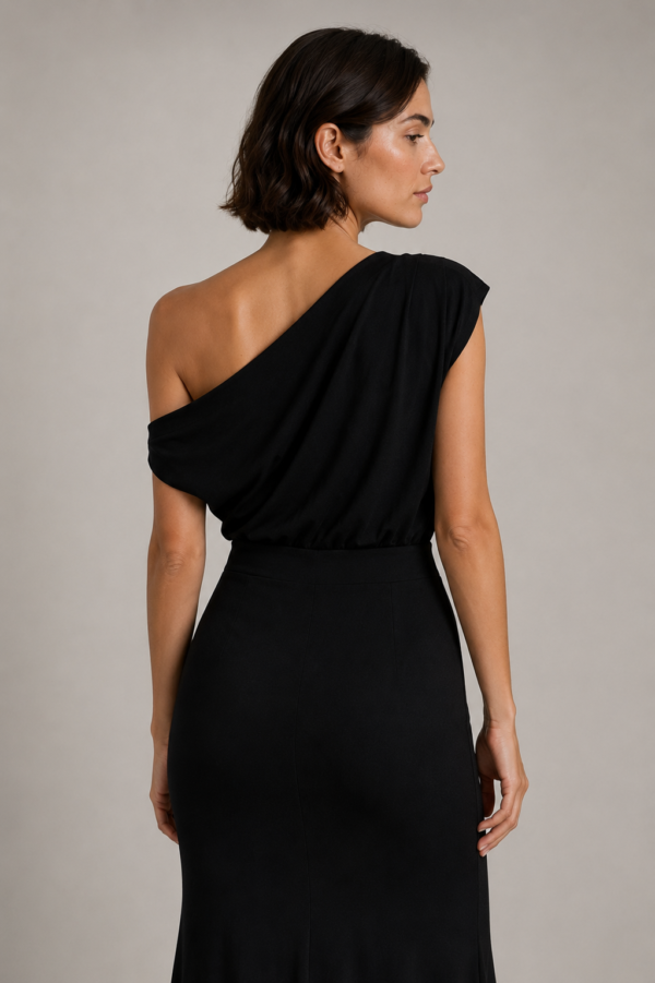 Vestido largo negro asimetrico de fiesta | Stylicious (13)