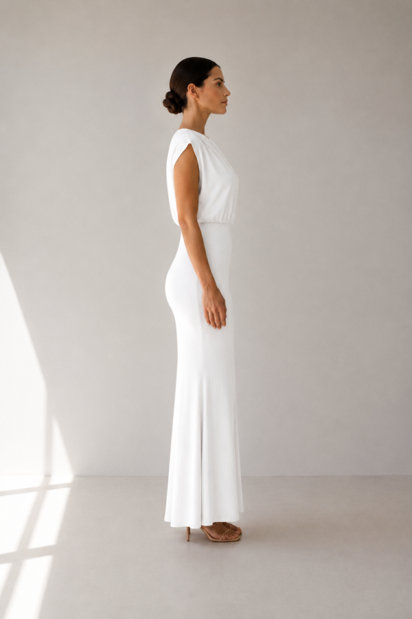 Vestido largo blanco asimetrico | Stylicious (5)