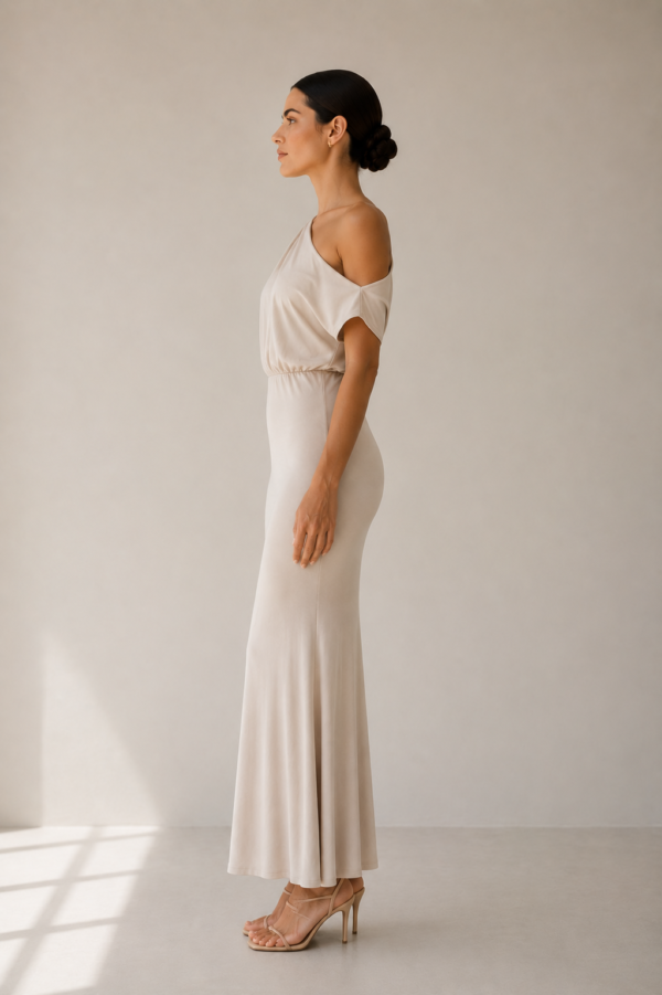 Vestido largo beige asimetrico | Stylicious (11)