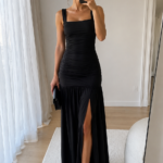 Vestido largo negro fruncido | Stylicious (15)