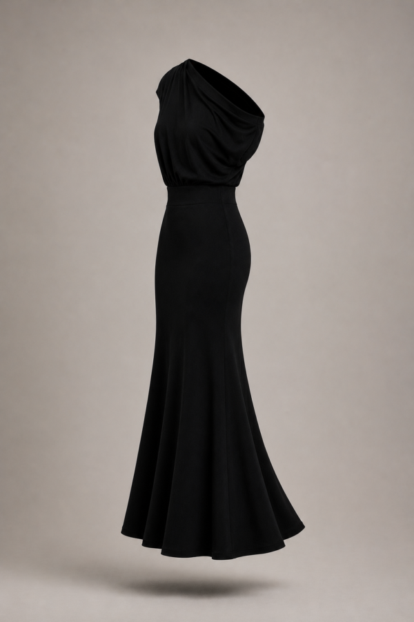 Vestido largo negro asimetrico de fiesta | Stylicious (18)