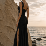 Vestido largo negro fruncido | Stylicious (2)