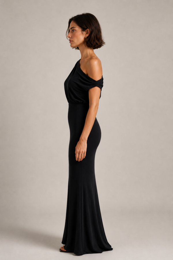 Vestido largo negro asimetrico de fiesta | Stylicious (9)