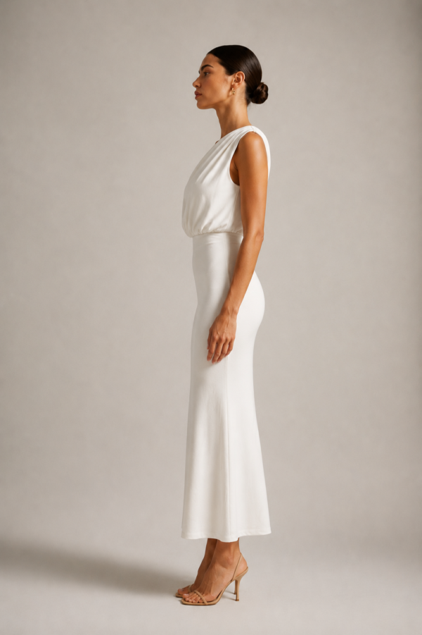 Vestido largo blanco asimetrico | Stylicious (3)