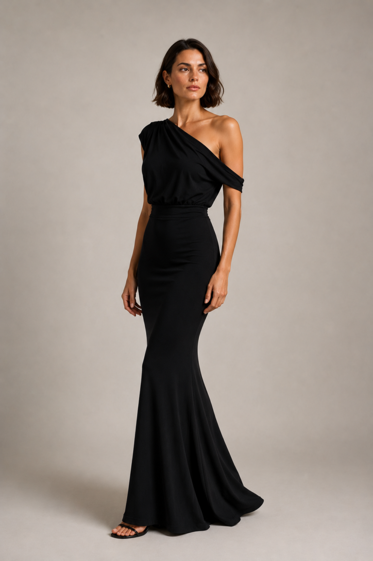 Vestido largo negro asimetrico de fiesta | Stylicious (6)