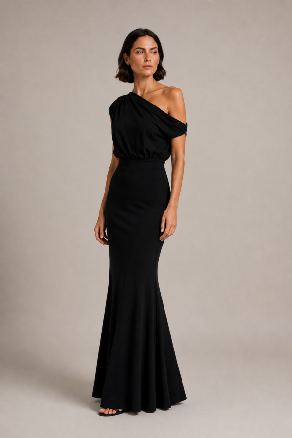 Vestido largo negro asimetrico de fiesta | Stylicious (8)
