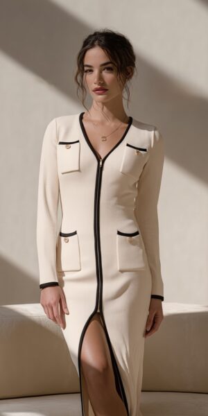 THE ZIPPER SCULPT DRESS - BEIGE ARENA