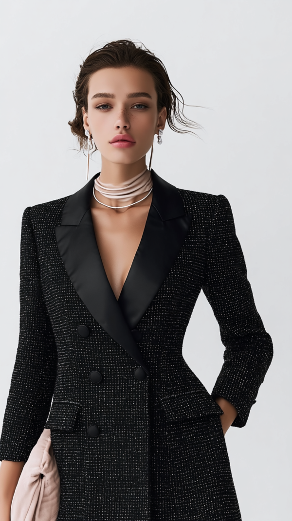 Vestido blazer de tweed negro | Stylicious