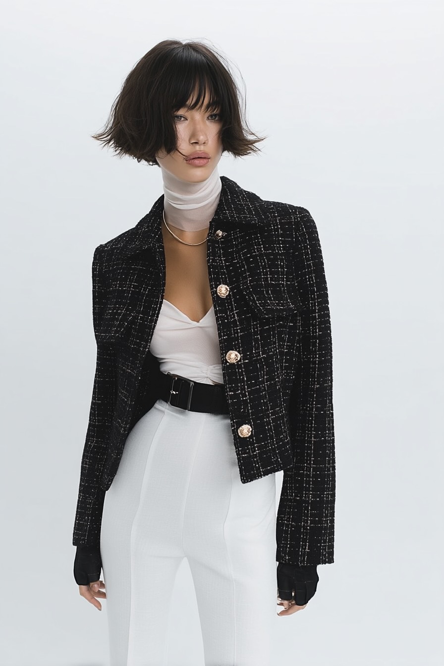 tweed negro botones-dorados/