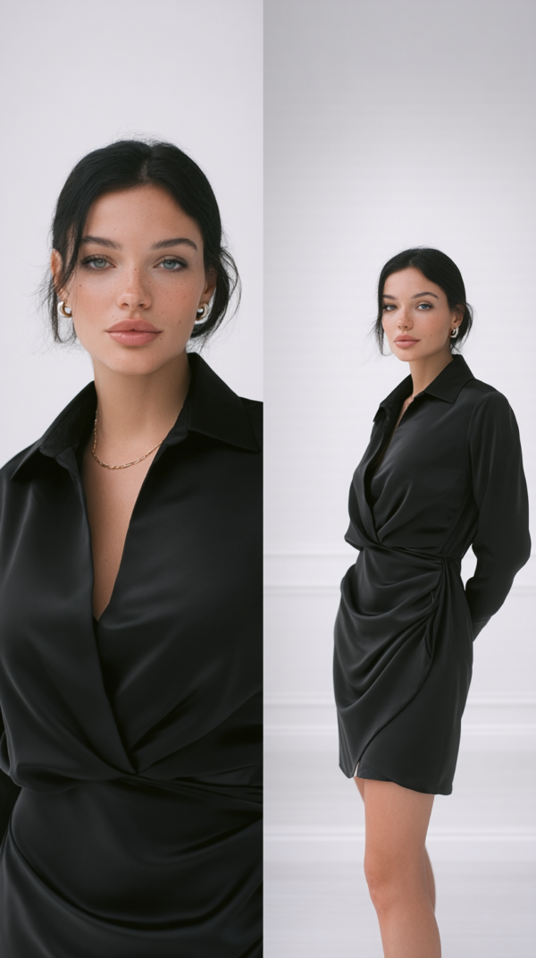 Vestido camisero de satin elegante | Stylicious (13)