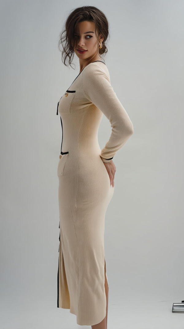 Vestido midi beige elegante | Stylicious (10)