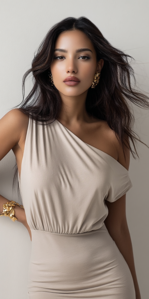 THE ASYMMETRIC SECOND SKIN DRESS Beige