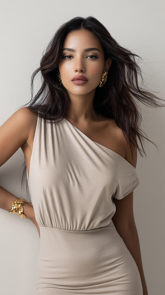 THE ASYMMETRIC SECOND SKIN DRESS Beige