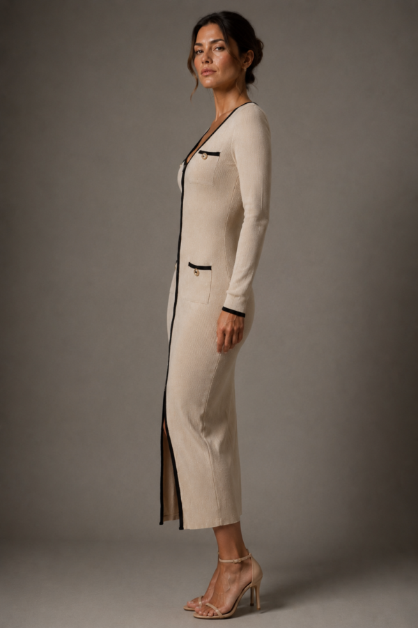 Vestido midi beige elegante | Stylicious (2)
