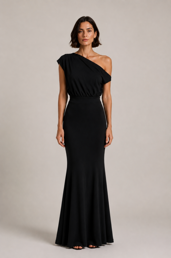 Vestido largo negro asimetrico de fiesta | Stylicious (5)