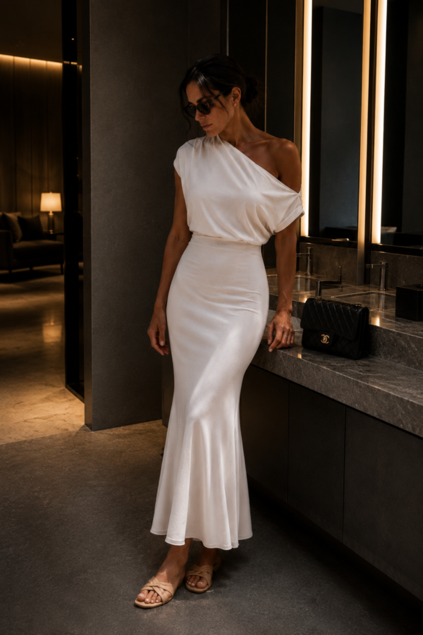 Vestido largo blanco asimetrico | Stylicious (18)