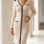 Vestido midi beige elegante | Stylicious (4)