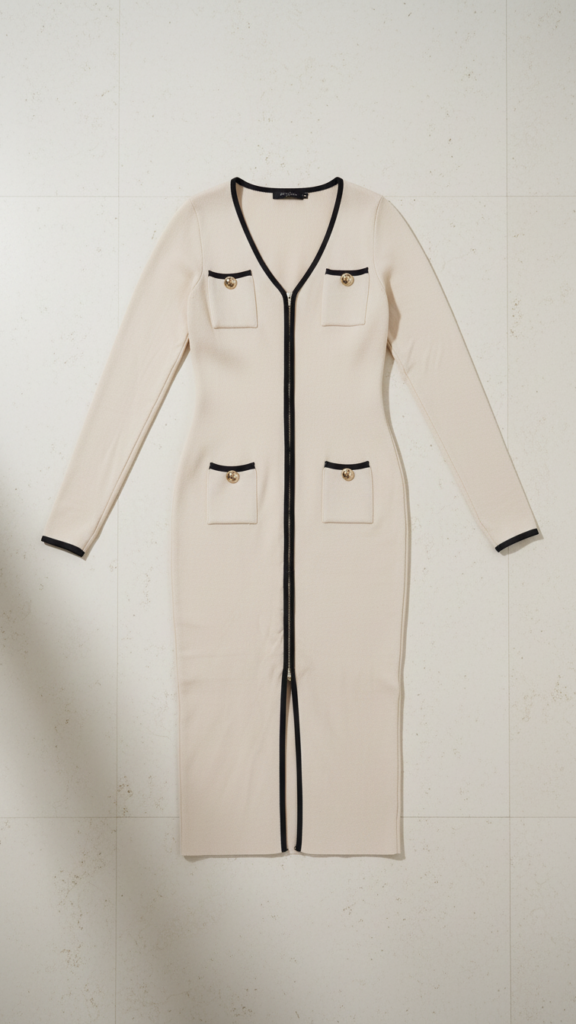 THE ZIPPER SCULPT DRESS - BEIGE ARENA