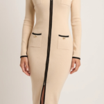 Vestido midi beige elegante | Stylicious (6)