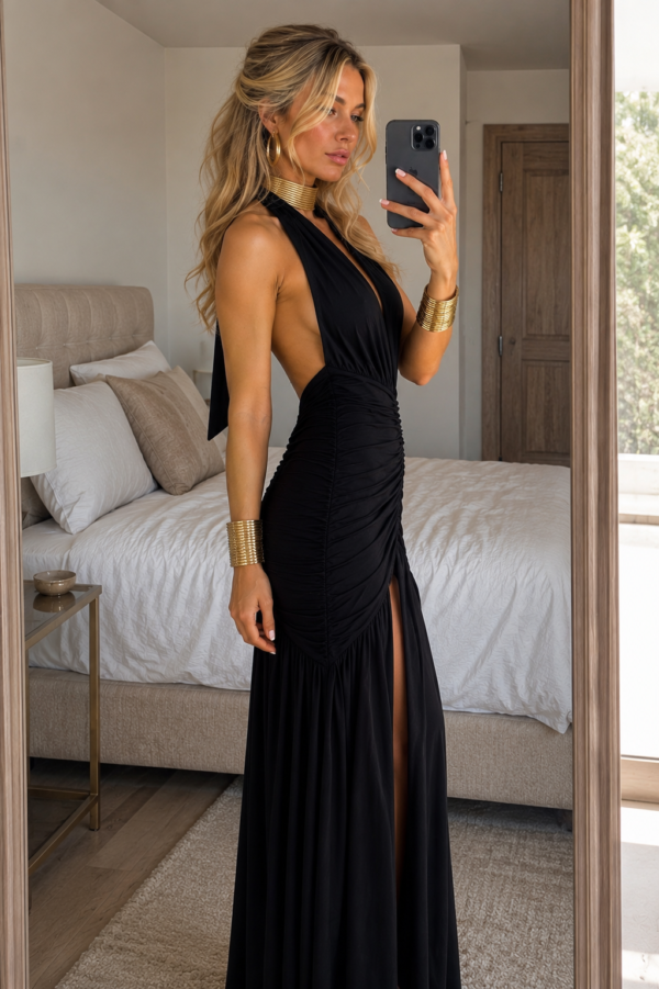 Vestido largo negro con nudo | Stylicious (20)