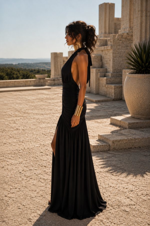 Vestido largo negro con nudo | Stylicious (10)