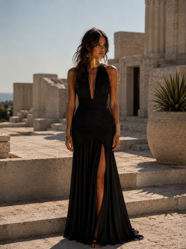 Vestido largo negro con nudo | Stylicious (2)
